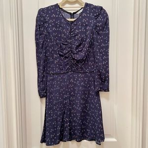 Veronica Beard Reese Silk Mini Dress Navy Blue Floral Long Sleeve size 2